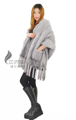 【CX-B-M-25C 寶藍水貂毛手工編織女士皮草披肩 皮草批發(fā)】價格,廠家,圖片,圍巾,桐鄉(xiāng)市誠興皮草制品-